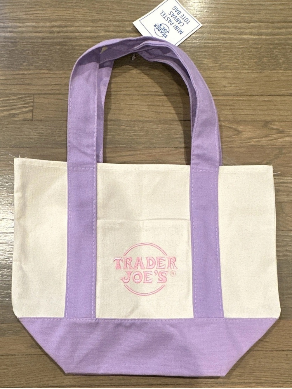 Trader Joe's Reusable Tote Shopping Bag Purple & White Canvas Tote Bag